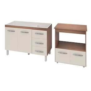 Armário Gabinete Pia De 120 Cm Bianca Com Balcão Multiuso Micro-ondas Forno Elétrico ângela Savana Frente Off-white