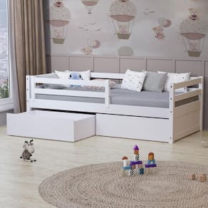 Cama Solteiro Eco Com 02 Gavetas E Grade De Proteção Madeira Maciça Branco Mobilistore