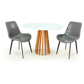 Conjunto Mesa De Jantar Redonda Talia Branca Amadeirada 100cm 2 Cadeiras s Chicago Cinza Escuro