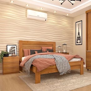 Cama Casal Safira Em Mdf Ripas Multilaminadas Tcil Cinamomo