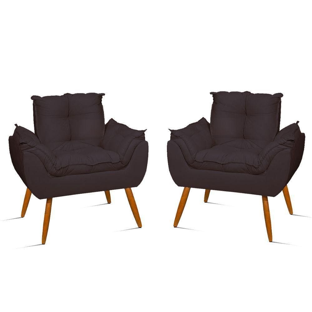 Kit 2 Poltronas Para Sala Decorativa Opala Suede Cor:cinza