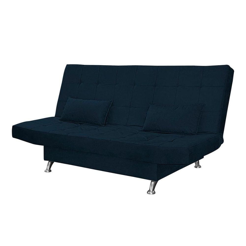 Sofá Cama Casal Com Almofadas Gabriella Suede Azul Marinho