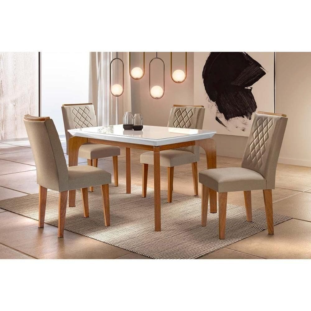 Kit Mesa Sala Jantar Londrina Tampo Madeirado 120cm Canto Curvo 4 Cadeiras Jade Imbuia-turim Rufato