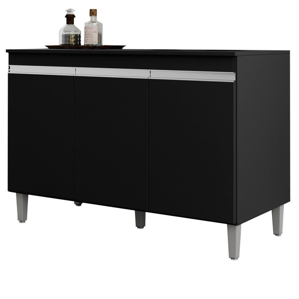 Balcao Com Tampo 120 Cm 3 Portas Manu Preto Reajl Preto
