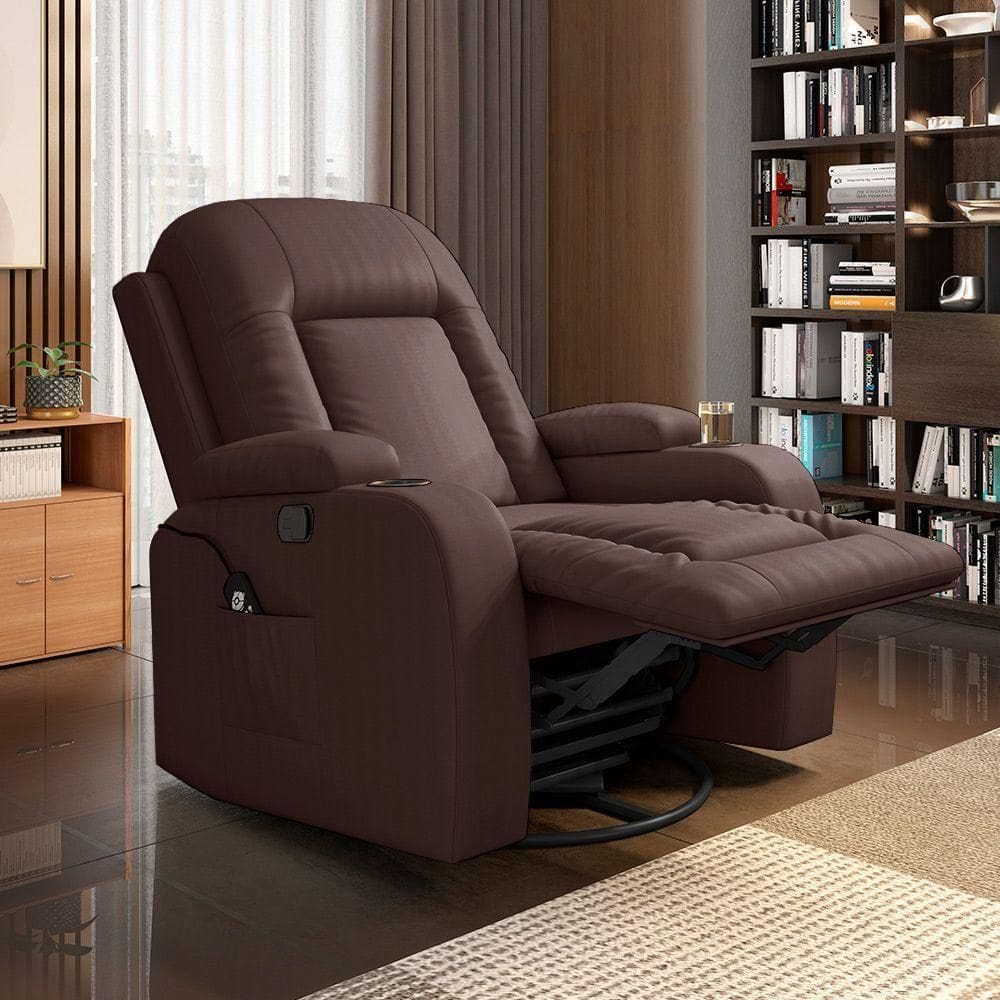 Poltrona Do Papai Reclinável Massagem E Aquecimento Balanço 2 Porta Copos Mark Pu Marrom Chocolate