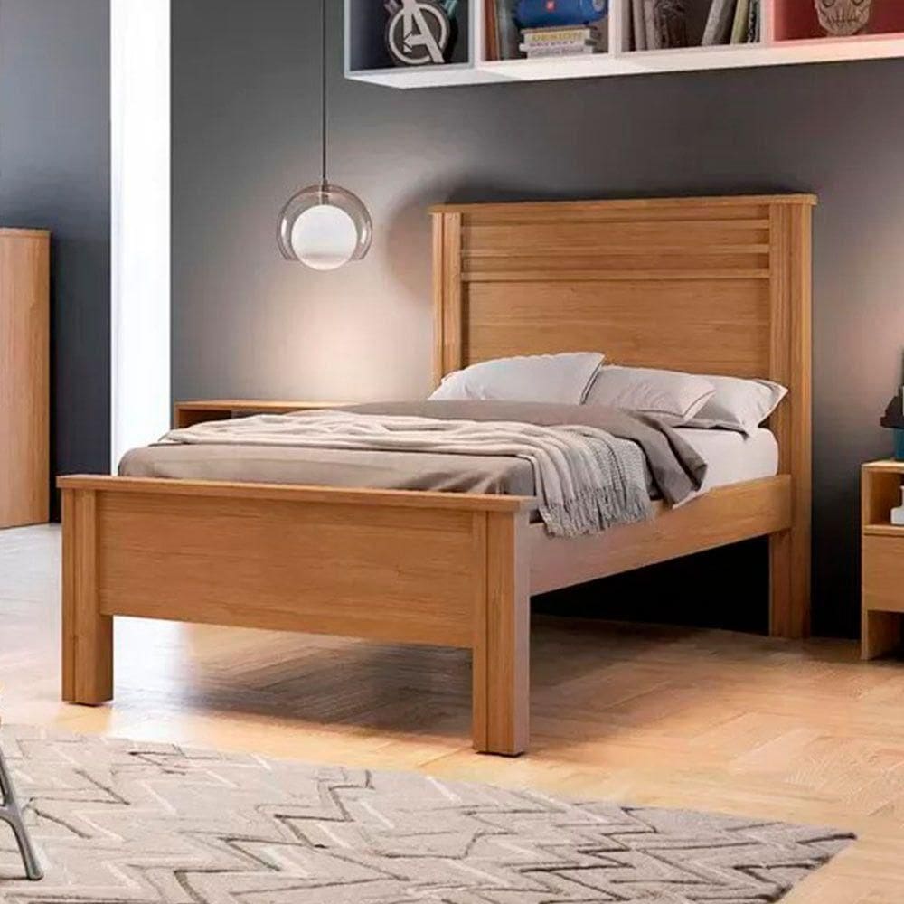 Cama Solteiro Com Painel Ripado Rivera Horizonte Cumaru