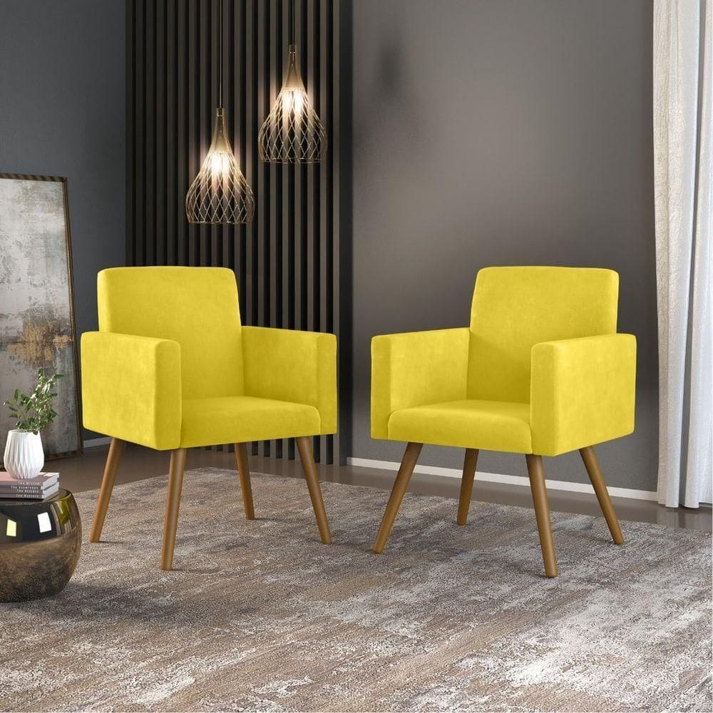 Kit 02 Poltronas Decorativa Sala Cor Amarelo