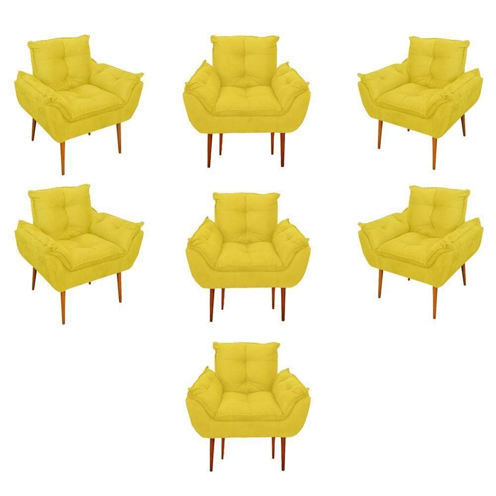 Kit 07 Poltronas Decorativas Opala Retro Consultório Cor:amarelo