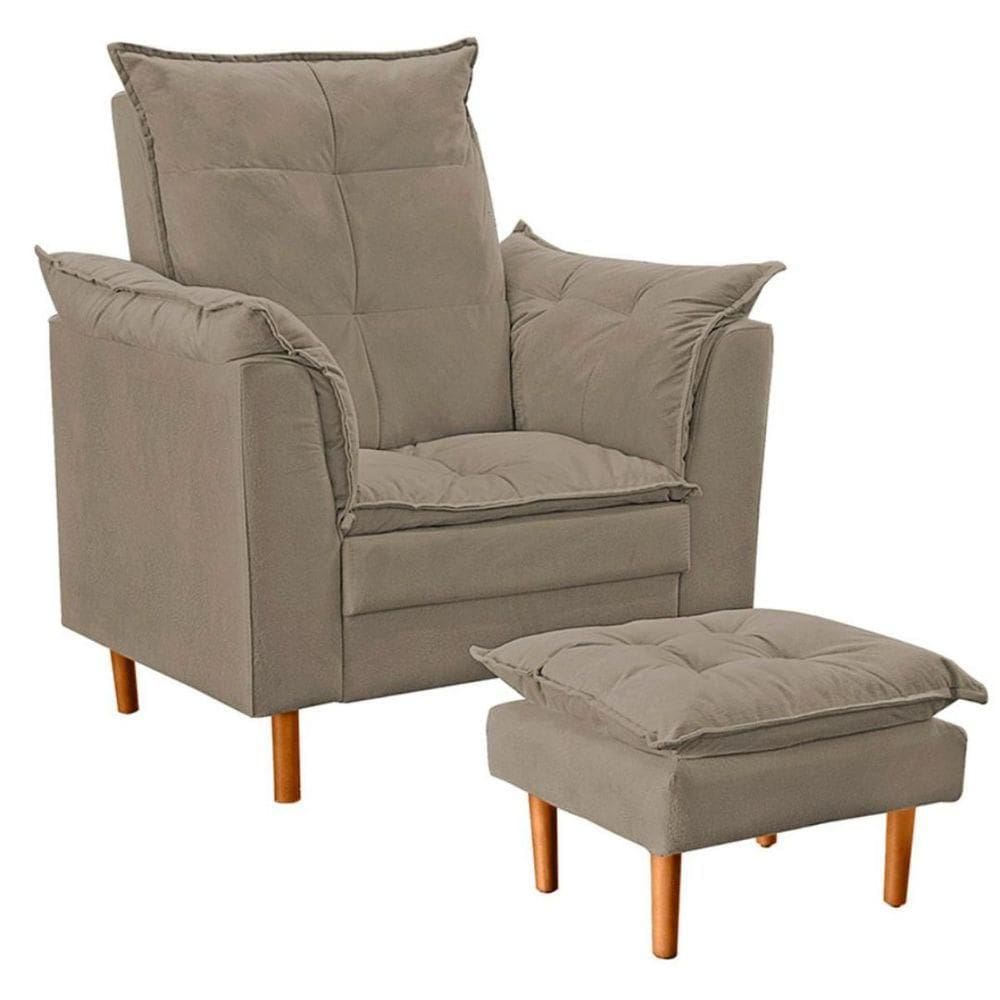 Poltrona De Amamentação Com Puff Quarto Bebê Leticia Suede Bege Escuro