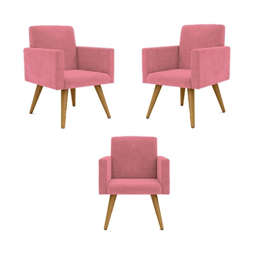 Kit 03 Poltronas Decorativa Sala Balaqui Decor Rosa