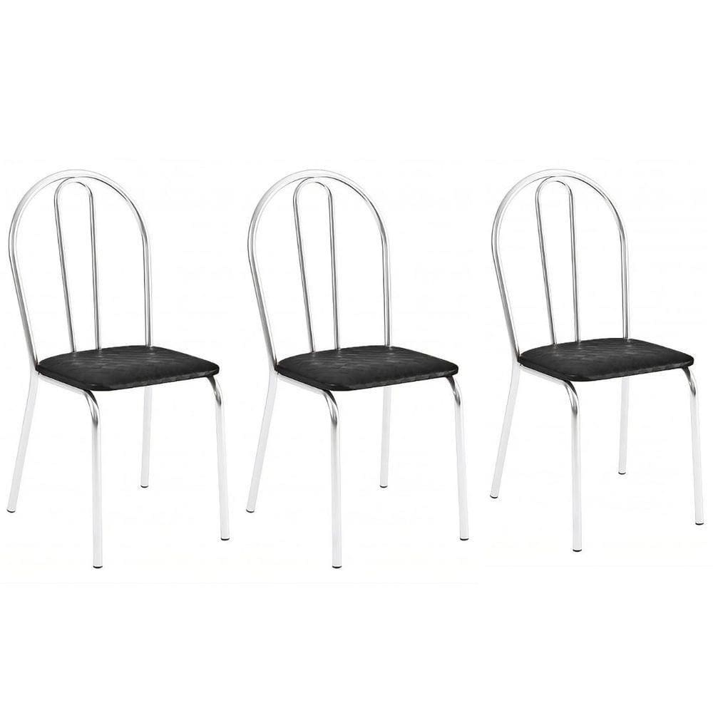 Kit 3 Cadeiras Lisboa Cromada Para Cozinha Ou área Gourmet-assento Sintético Preto