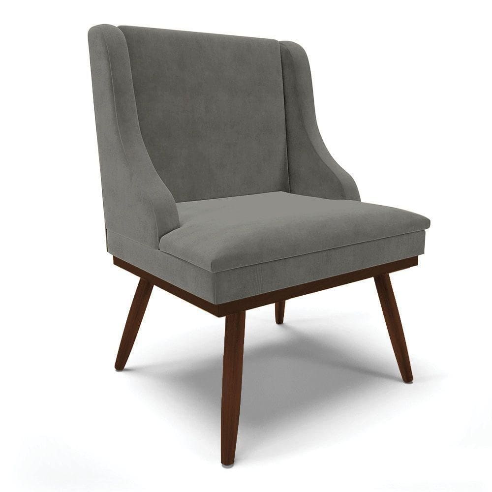 Cadeira De Jantar Liz Suede Base Fixa Madeira Pés Palito Tabaco - D`rossi Cor Grafite