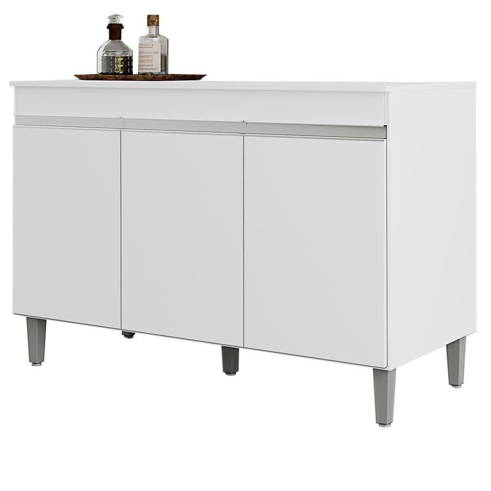 Balcao Com Tampo 120 Cm 3 Portas Manu Branco Reajl Branco