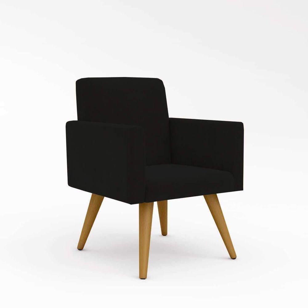 Poltrona Decorativa Pés Palito + 01 Puff Preto