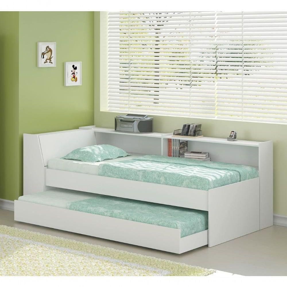 Cama Solteiro Bicama Estante luz 2colc Ditália Bb2829 Branco