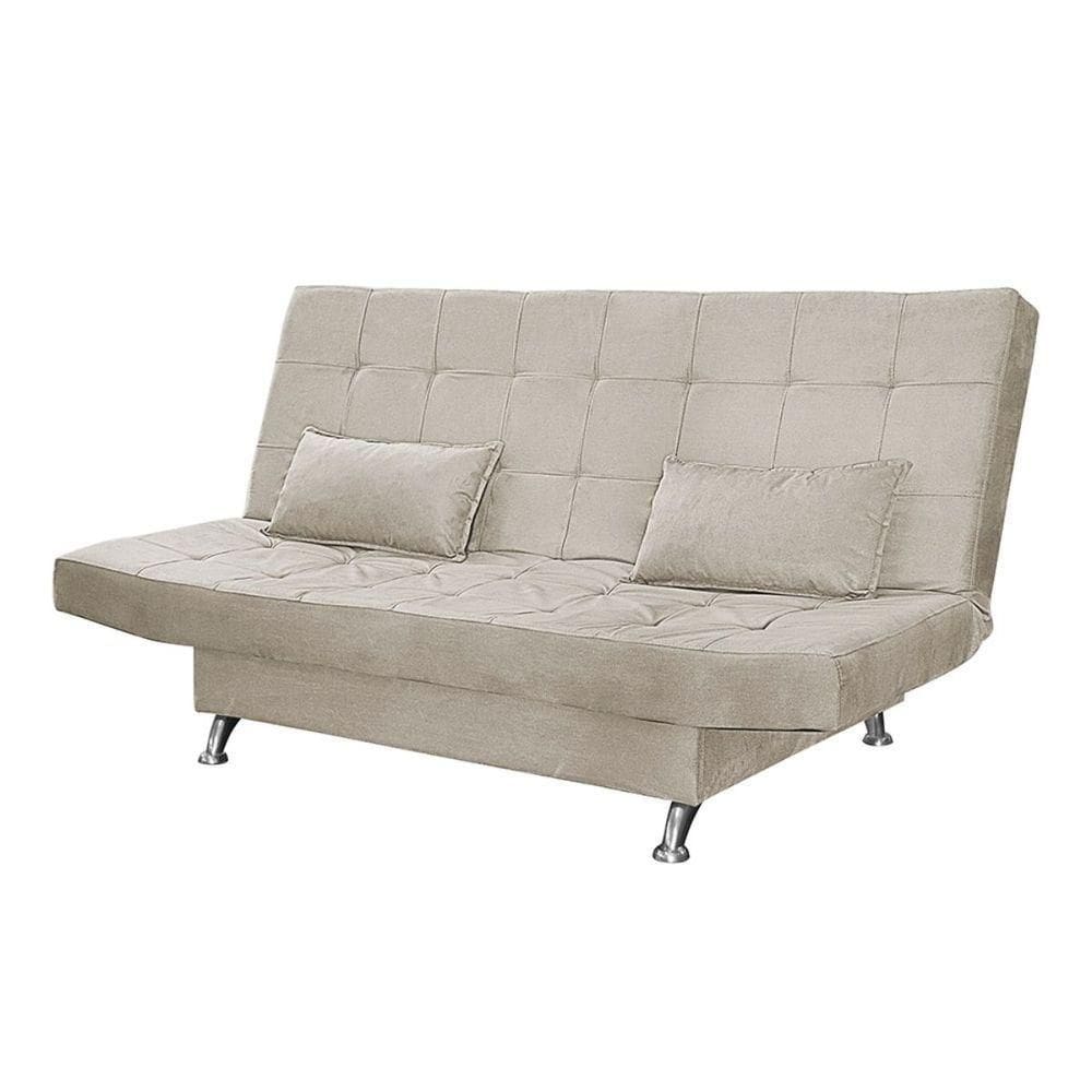 Sofá Cama Casal Com Almofadas 3 Lugares Gabriella Suede Bege