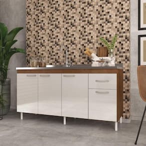 Balcão De Cozinha S/ Tampo Suiça 4 Portas 1 Gaveta off-white