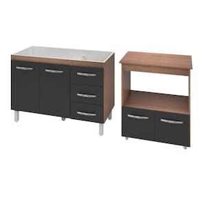 Armário Gabinete Pia De 120 Cm Bianca Com Balcão Multiuso Micro-ondas Forno Elétrico ângela Savana Frente Preta