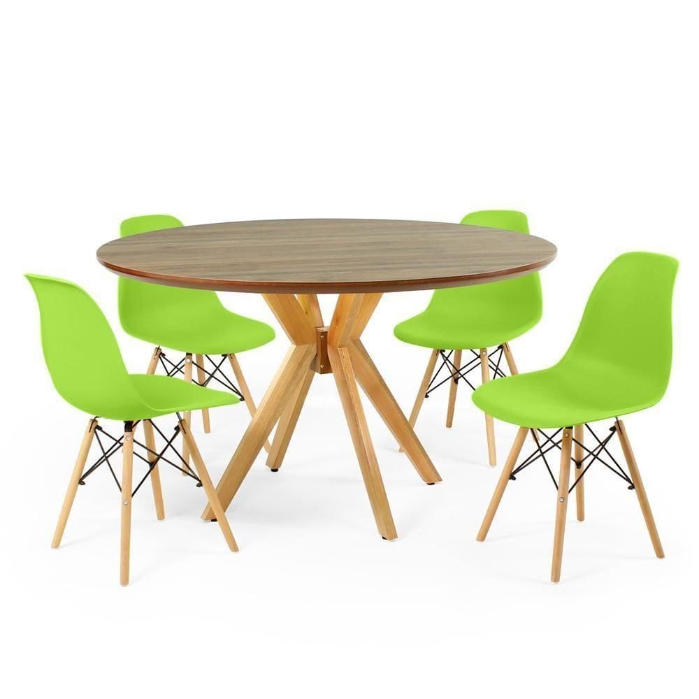 Mesa De Jantar Redonda Marci Natural 4 Cadeiras Verde