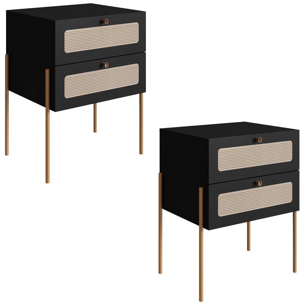 Kit 02 Mesas De Cabeceira Palhinha 28933 Linha Oslo Nero