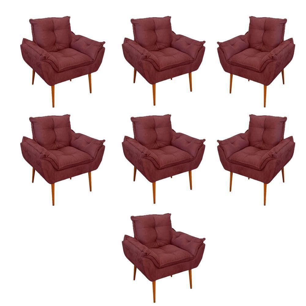 Kit 07 Poltronas Decorativas Opala Retro Consultório Suede Cor:marsala