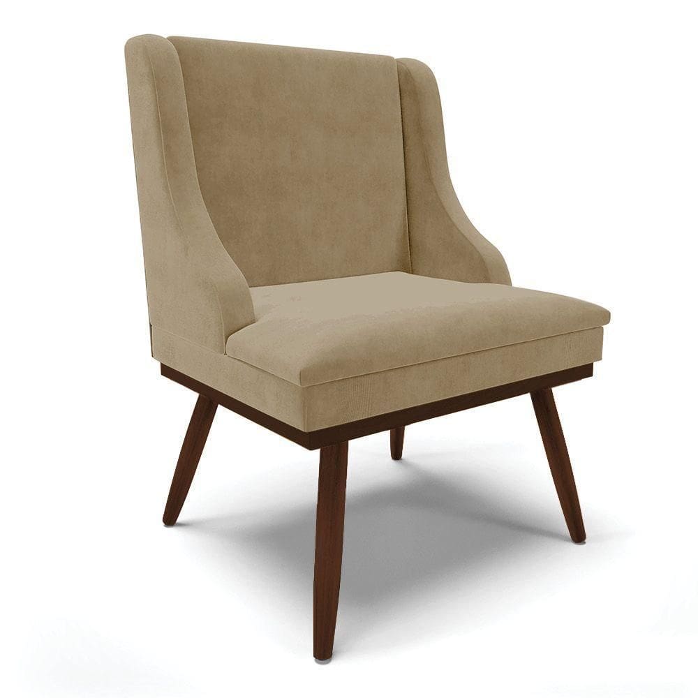 Cadeira De Jantar Liz Suede Base Fixa Madeira Pés Palito Tabaco - D`rossi Cor Marrom Rato