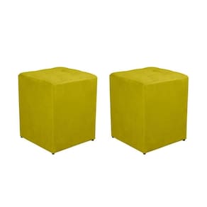 Kit 2 Puff Quadrado Decorativo Suede Cor:amarelo