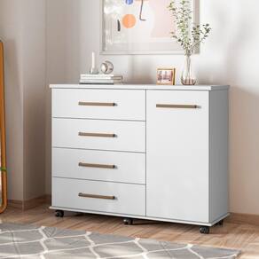 Cômoda 4 Gavetas 1 Porta Flora Branco Demóbile Branco