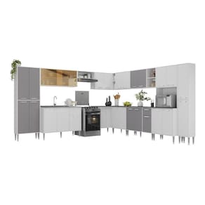 Armário De Cozinha Modulada 12 Pçs Com Balcão De Pia Siena Multimóveis Mp2240 Branco-lacca Fumê