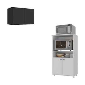 Kit Armário De Cozinha 2 Portas Com Balcão Multiuso Multimóveis Mp2236 Branco-preto Branco-preto