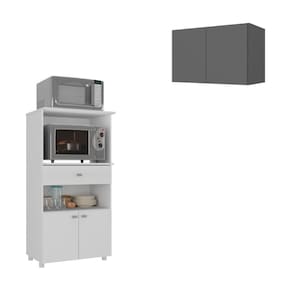 Kit Armário De Cozinha 2 Portas Com Balcão Multiuso Multimóveis Mp2238 Branco-grafite Branco-grafite