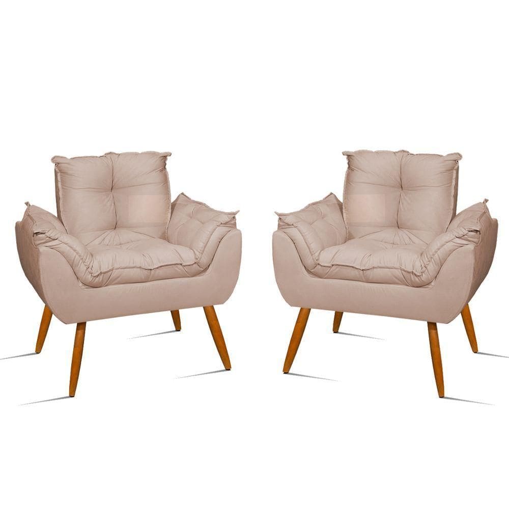 Kit 02 Poltronas De Lux Opala Recepção Sala Bege