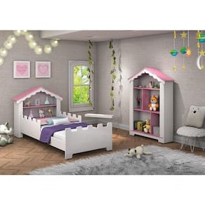 Conjunto De Quarto Princesa Com Cama, Estante E Colchão Branco/rosa - Vitamov