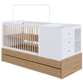Berço Cama Multifuncional Com Auxiliar Aveiro Oak Branco