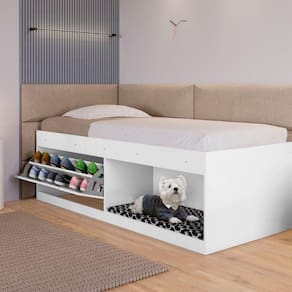 Box Solteiro 2 Prateleiras Flórida Com Kit Pet E Colchão Branco