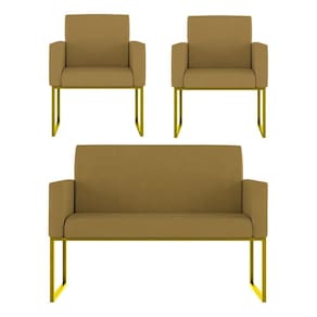Kit Sofá 2 Lugares + 2 Poltronas Recepção Sala Base Dourada Cor:capuccino Capuccino
