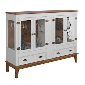 Mini Cristaleira De Madeira Maciça 4 Portas Branca - Fundo Amêndoa