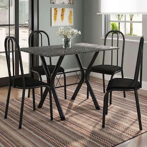 Conjunto de Mesa Miame 110 cm com 4 Cadeiras Madri Preto e Preto Liso