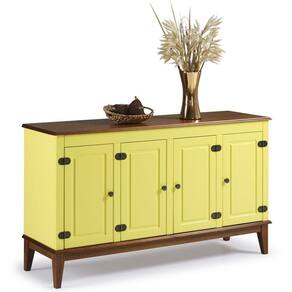 Balcão De Madeira Maciça 4 Portas Amarelo Lemon