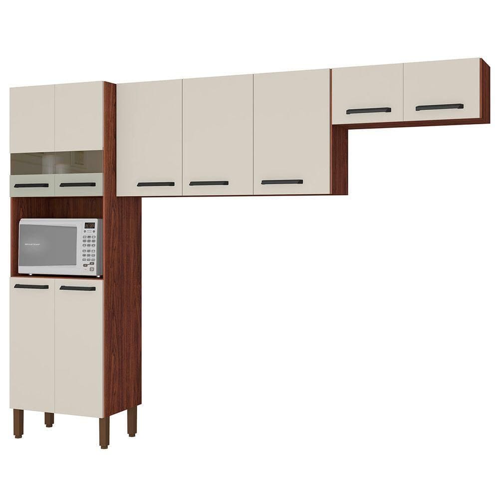 Armário De Cozinha Compacta 251cm Louis K02 Nogueira/off - Mpozenato