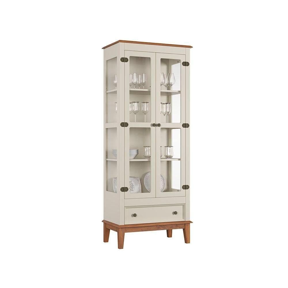 Cristaleira De Madeira Maciça 2 Portas + 1 Gaveta Off White