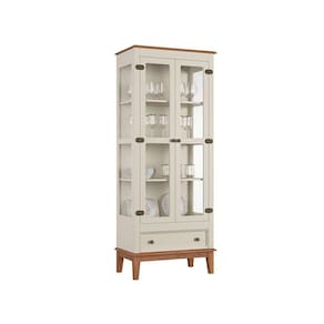 Cristaleira De Madeira Maciça 2 Portas + 1 Gaveta Off White