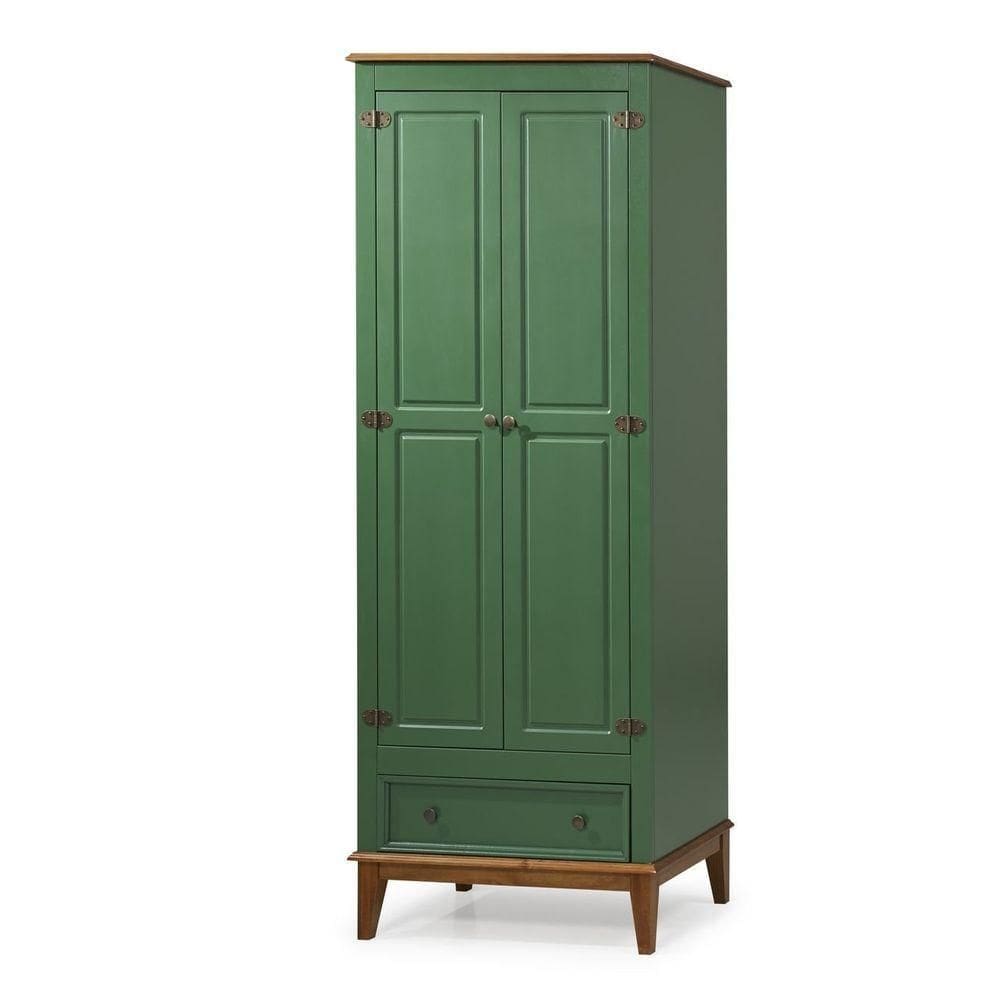 Guarda-roupa Rústico 2 Portas E 1 Gavetas - Madeira Maciça E Mdf - Verde