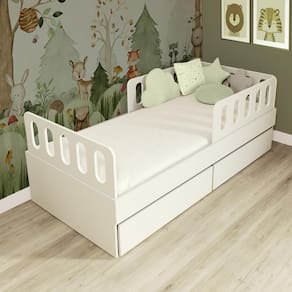 Cama Solteiro Mdf Branco Com 02 Gavetas Grades E Cabeceira Anatômica Mobilistore