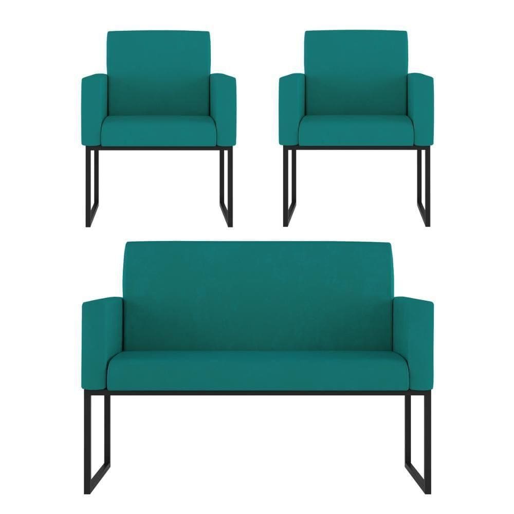 Kit Sofá 2 Lugares + 2 Poltronas Para Recepção Sala Balaqui Cor:azul Turquesa Azul Turquesa