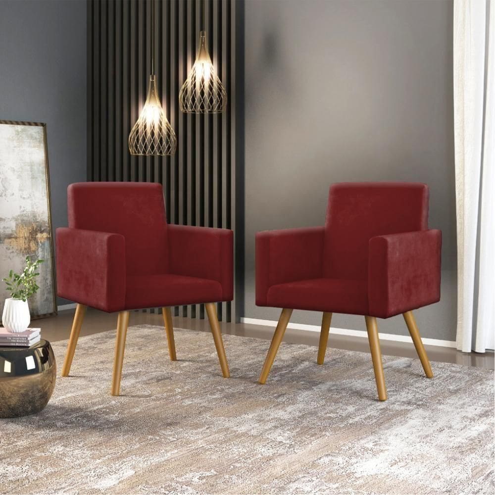 Kit 2 Poltronas Nina Decorativa Moderna Suede Marsala Cor: Marsala