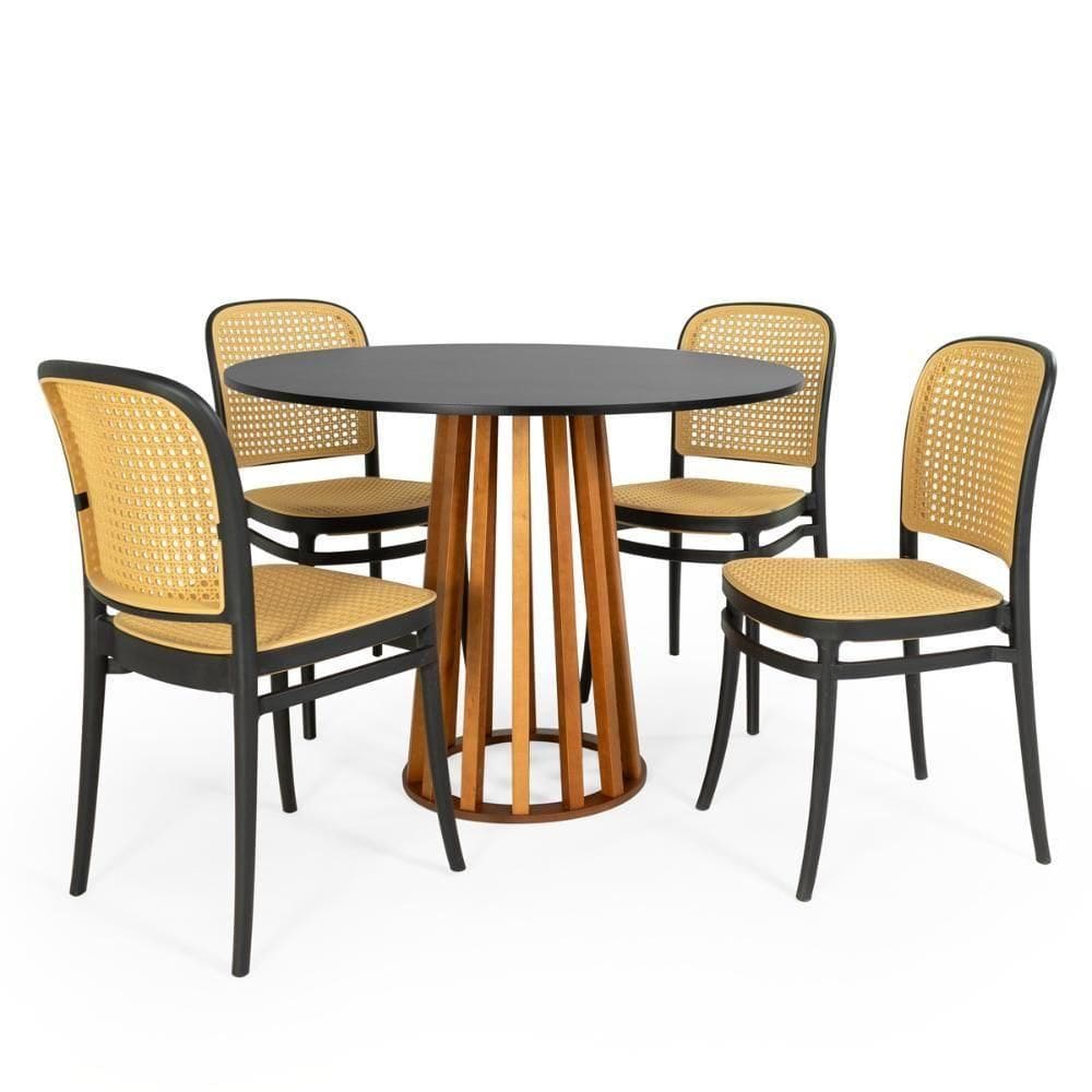 Conjunto Mesa De Jantar Redonda Talia Amadeirada Preta 100cm Com 4 Cadeiras Roma - Preto