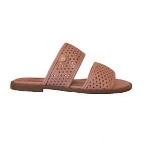 Rasteira Feminina Sandália Slide Duas Tiras em Couro Rosa