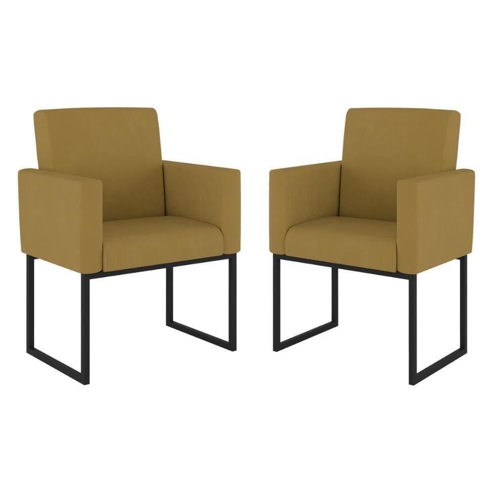 Kit 02 Cadeiras Poltrona Decorativa Sala Quarto Base Preto Cor: Capuccino