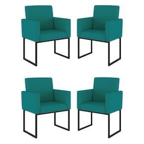 Kit 04 Cadeiras Poltrona Decorativa Para Sala Quarto Preto Cor: Azul Turquesa